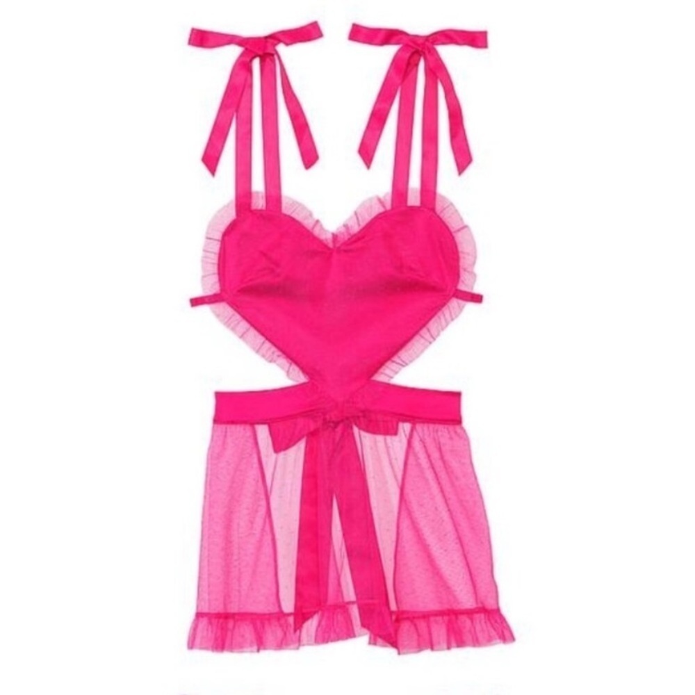 New! Victoria's Secret Tease Pink Fun & Flirty Dotted heart Apron 4218